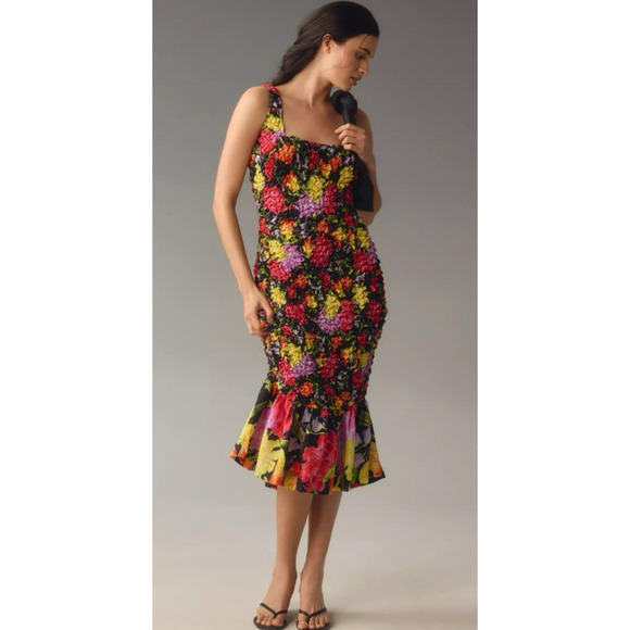 By Anthropologie Yukiko Noritake NWT Square-Neck Pebble-Smocked Dress Size S/M - Picture 2 of 16